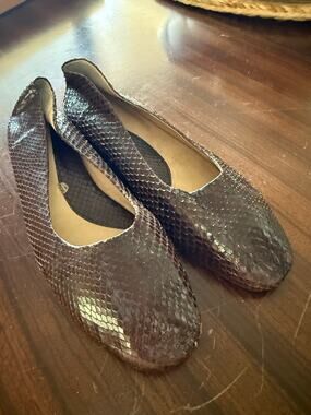 Genuine Lizard Skin Ballet Flats Brown Sz 9 Vintage Exotic Leather Slip-On Shoes